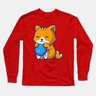 Cute Cat Playing Ball Cartoon (6) Long Sleeve T-Shirt